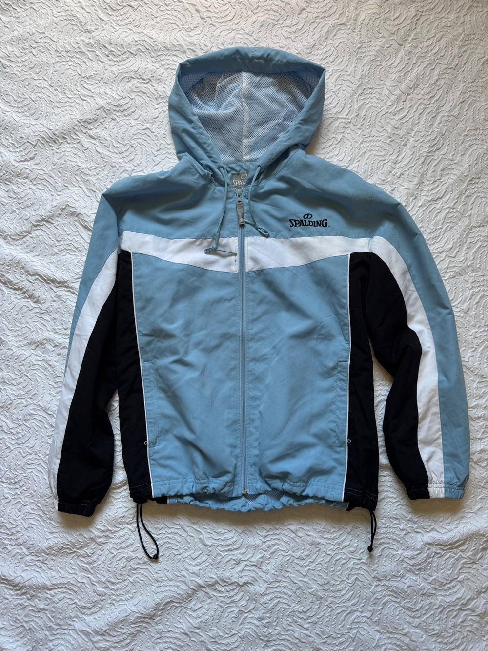 Spalding Light Blue, White & Black Hooded Windbreaker